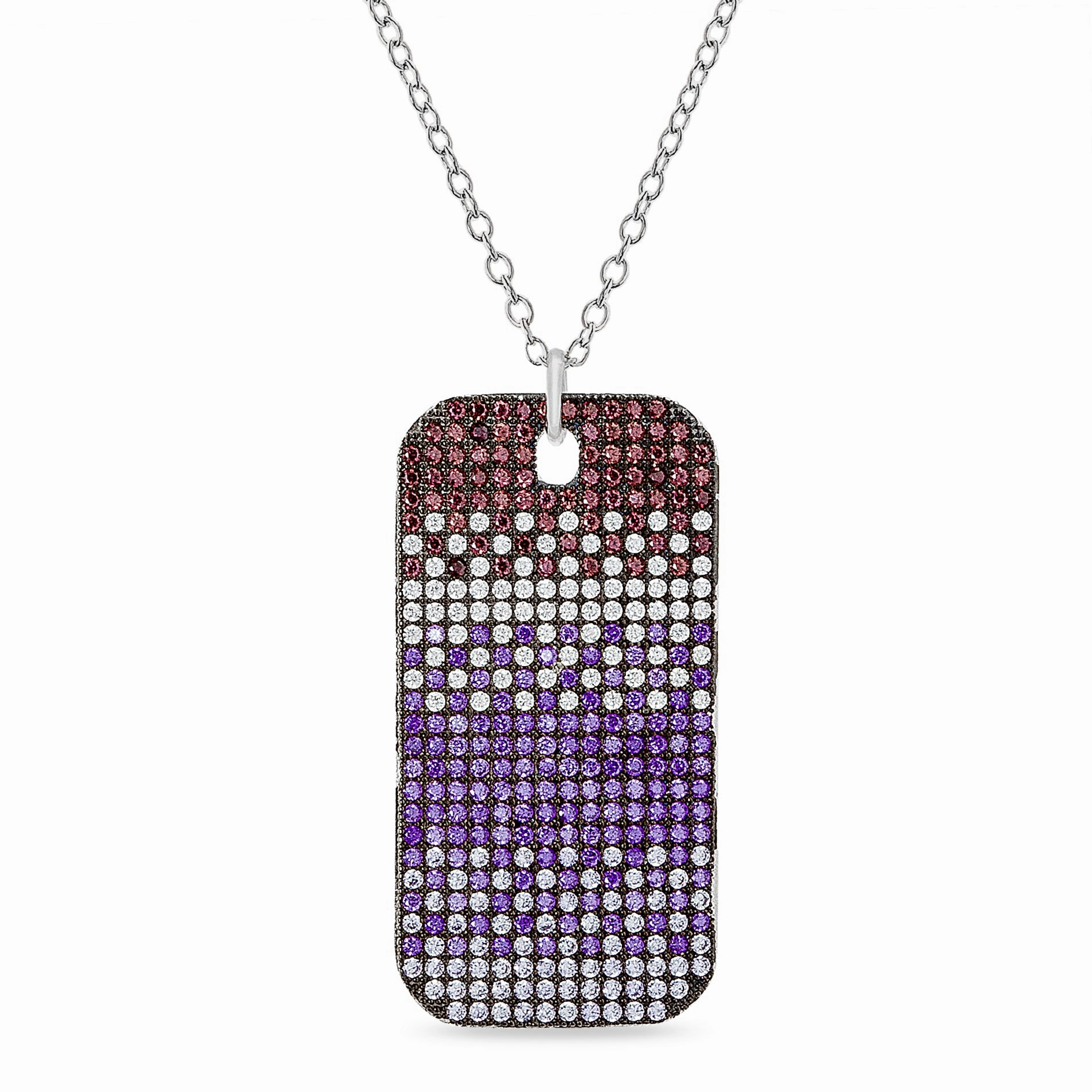 Lesa Michele Cubic Zirconia Dog Tag Necklace in Rhodium or 14K Rose Gold Plated Sterling Silver Sophisticated Style Chic Adornment