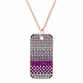 Personalized Style Lesa Michele Cubic Zirconia Dog Tag Necklace in Rhodium or 14K Rose Gold Plated Sterling Silver