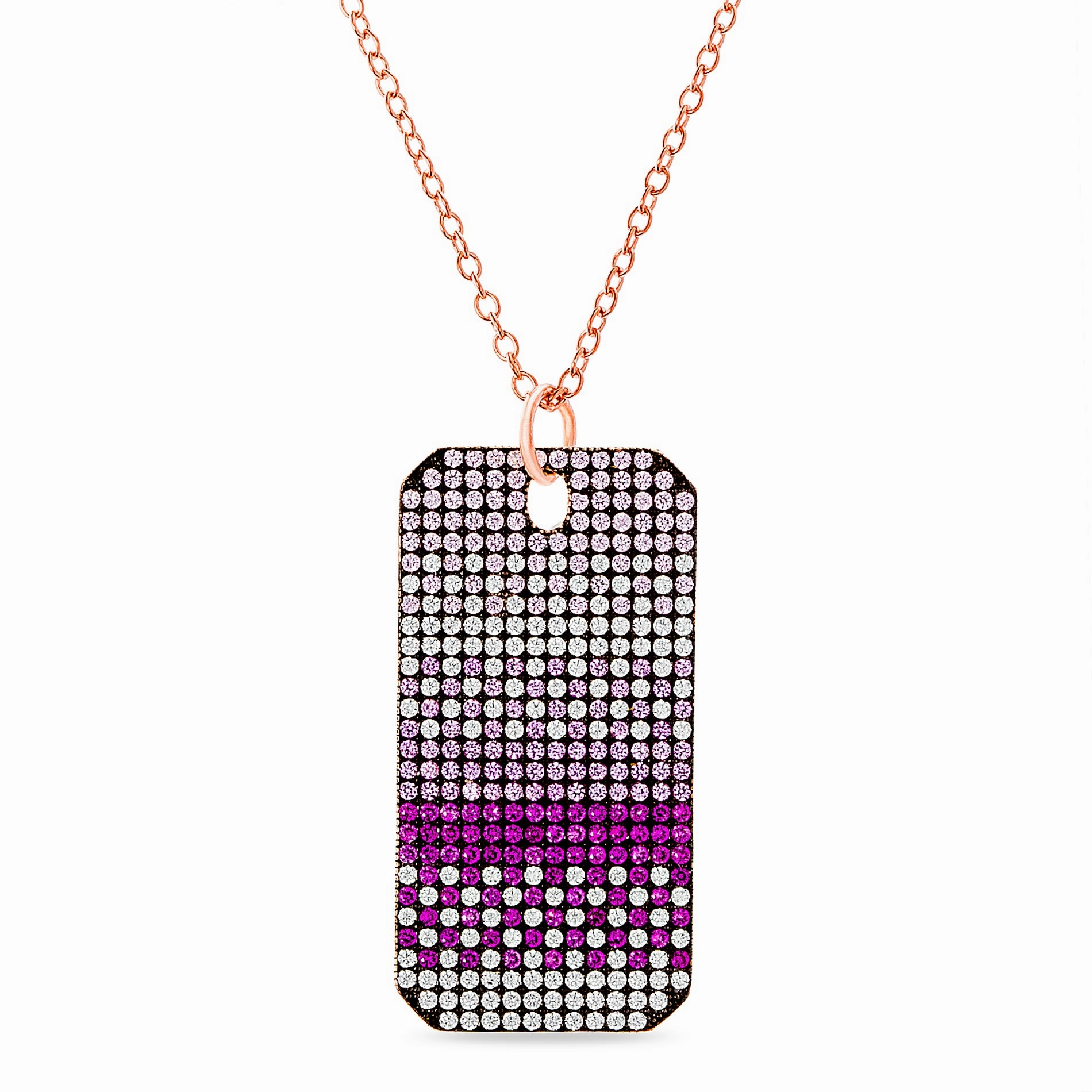 Personalized Style Lesa Michele Cubic Zirconia Dog Tag Necklace in Rhodium or 14K Rose Gold Plated Sterling Silver