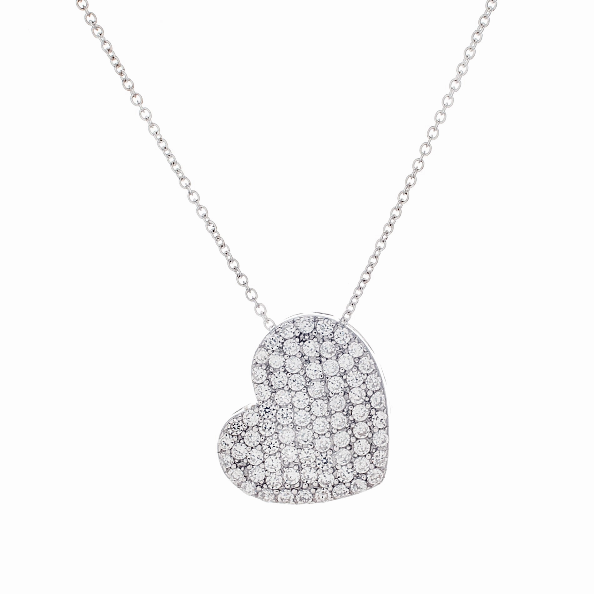 Trendy Item Lesa Michele Cubic Zirconia Pave Heart Necklace in Rhodium Plated Sterling Silver