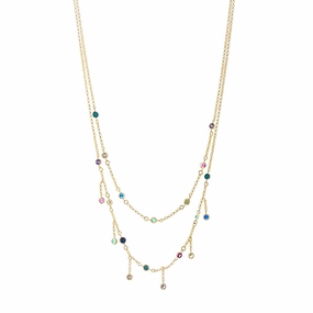 Lesa Michele Rainbow Cubic Zirconia Double Layer Drop Station Necklace in Yellow Gold Plated Sterling Silver Displaying Piece Seasonal Style