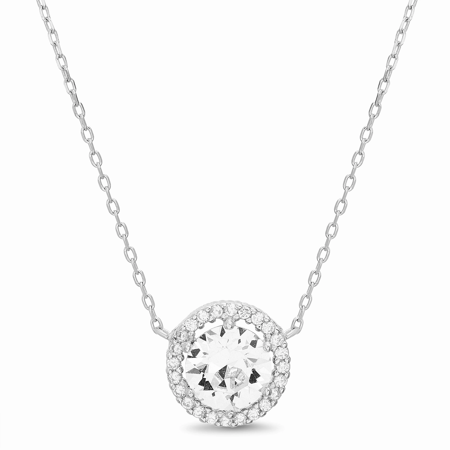 Lesa Michele Round Halo Pendant on 18" Necklace for Women in Rhodium Plated 925 Sterling Silver made with Swarovski Crystals (Color: Crystal) Contemporary accessory