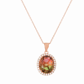 Elegant Touch For Grandpa Lesa Michele Simulated Watermelon Tourmaline & Cubic Zirconia Pendant in Rose Gold Plated Sterling Silver
