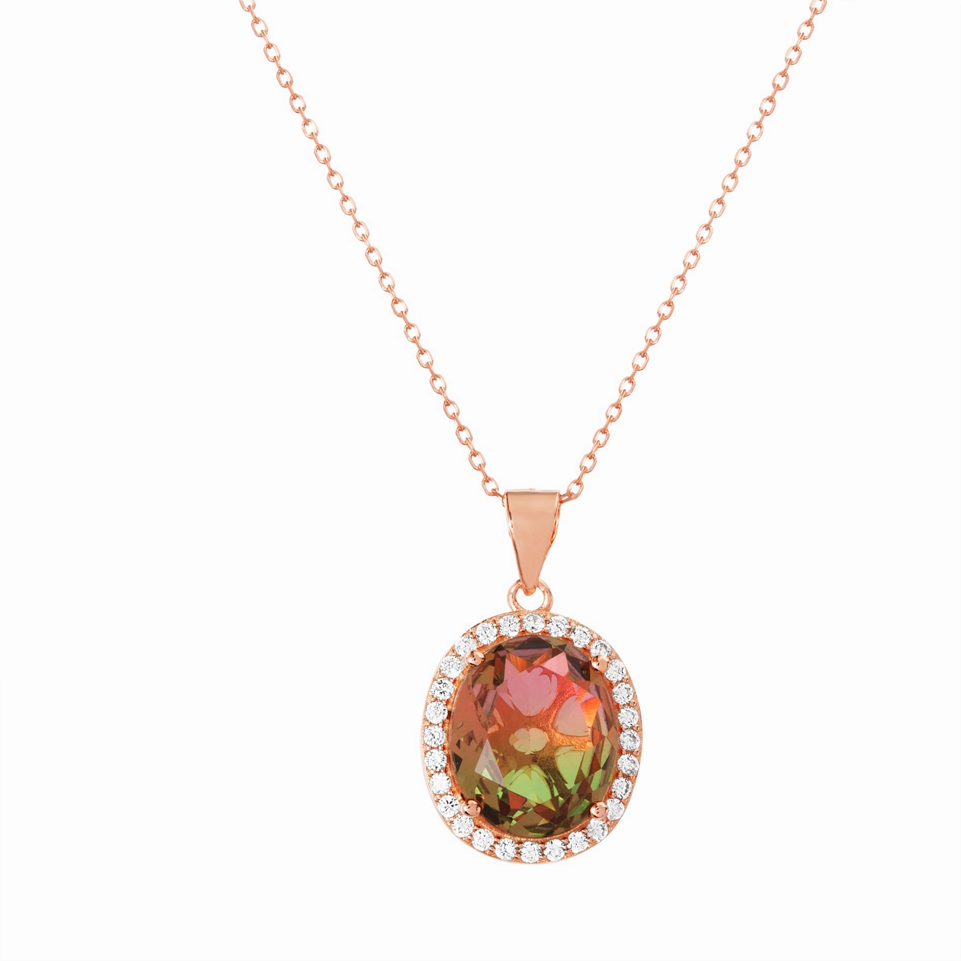 Elegant Touch For Grandpa Lesa Michele Simulated Watermelon Tourmaline & Cubic Zirconia Pendant in Rose Gold Plated Sterling Silver