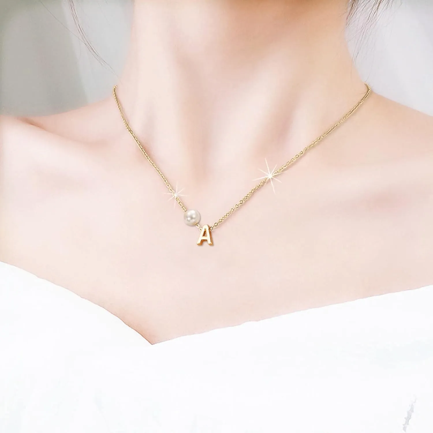 Letter Pearl Pendant Necklace A-Z Initial Pendant Necklace Minimalist Collarbone Chain for Women
