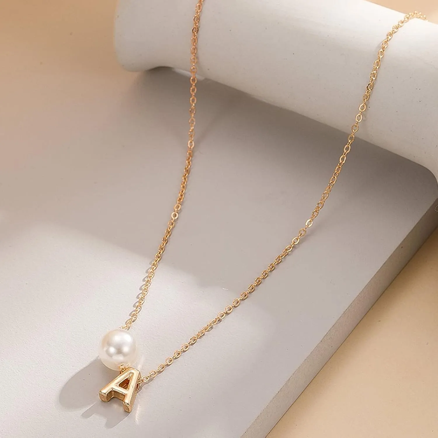 Letter Pearl Pendant Necklace A-Z Initial Pendant Necklace Minimalist Collarbone Chain for Women