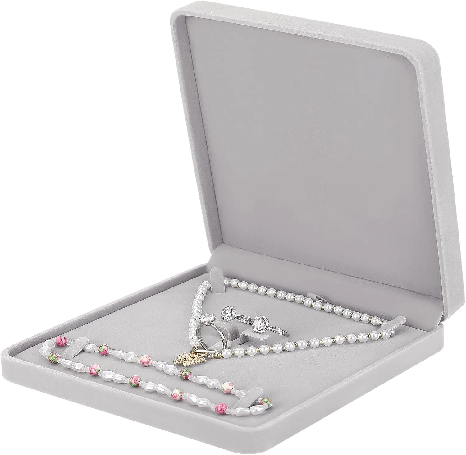 LETURE Velvet Jewelry Set Box, Velvet Gift Box for Bracelet Necklace Earring Ring (Grey)