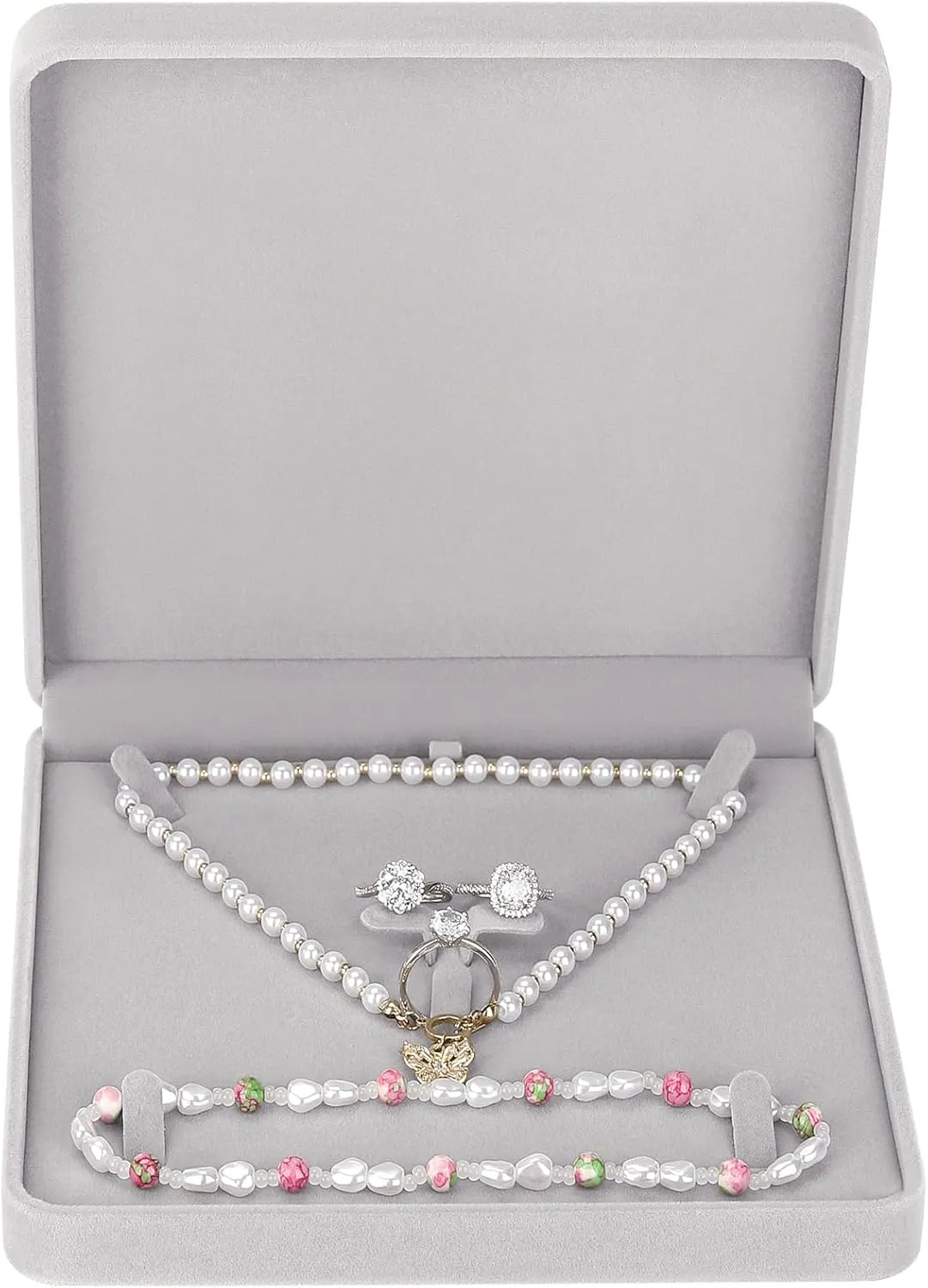 LETURE Velvet Jewelry Set Box, Velvet Gift Box for Bracelet Necklace Earring Ring (Grey)