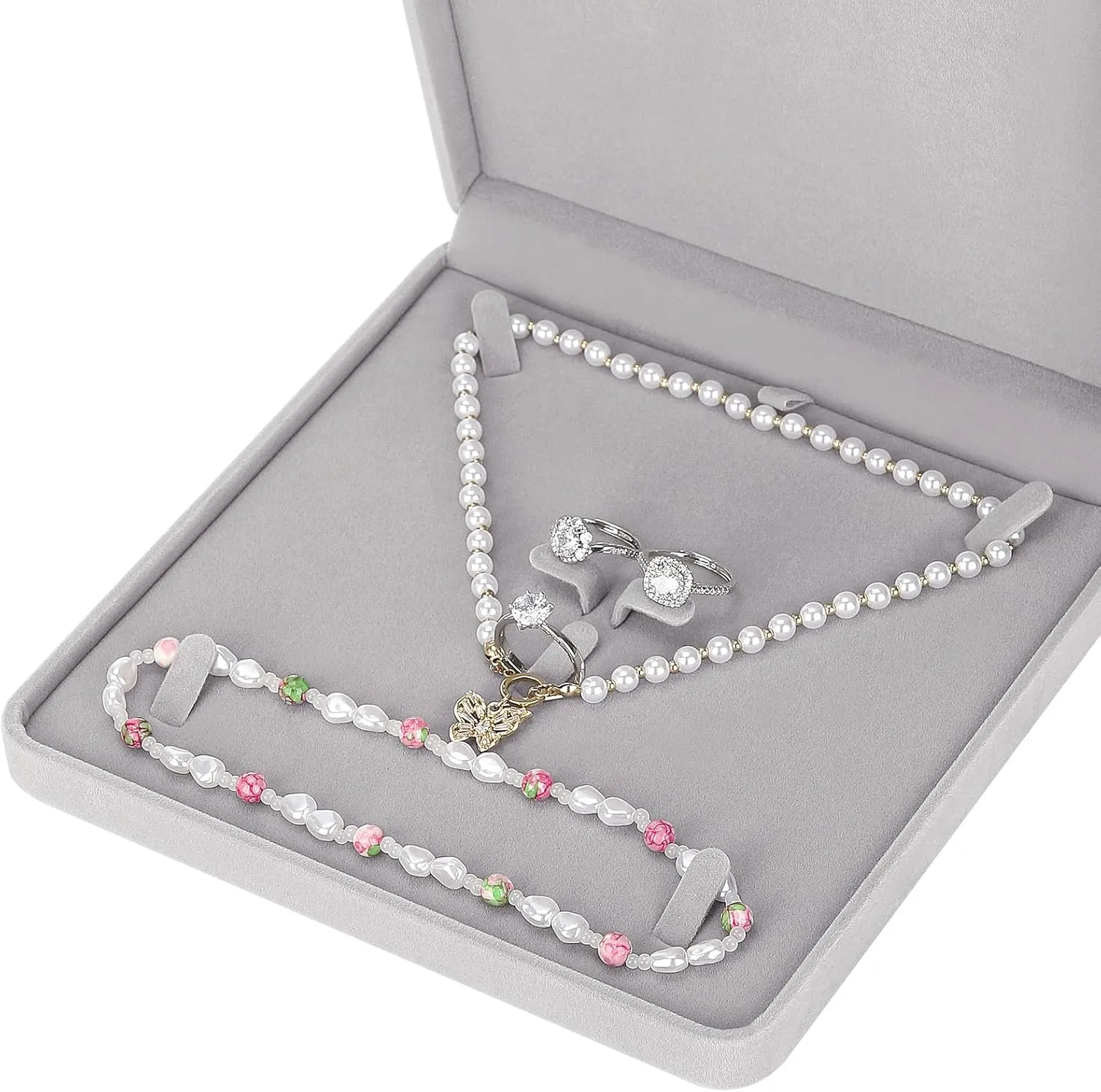 LETURE Velvet Jewelry Set Box, Velvet Gift Box for Bracelet Necklace Earring Ring (Grey)