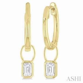 Refined Glance 1/3 ctw Bezel Set Emerald Cut Diamond Huggie Earrings in 10K Yellow Gold