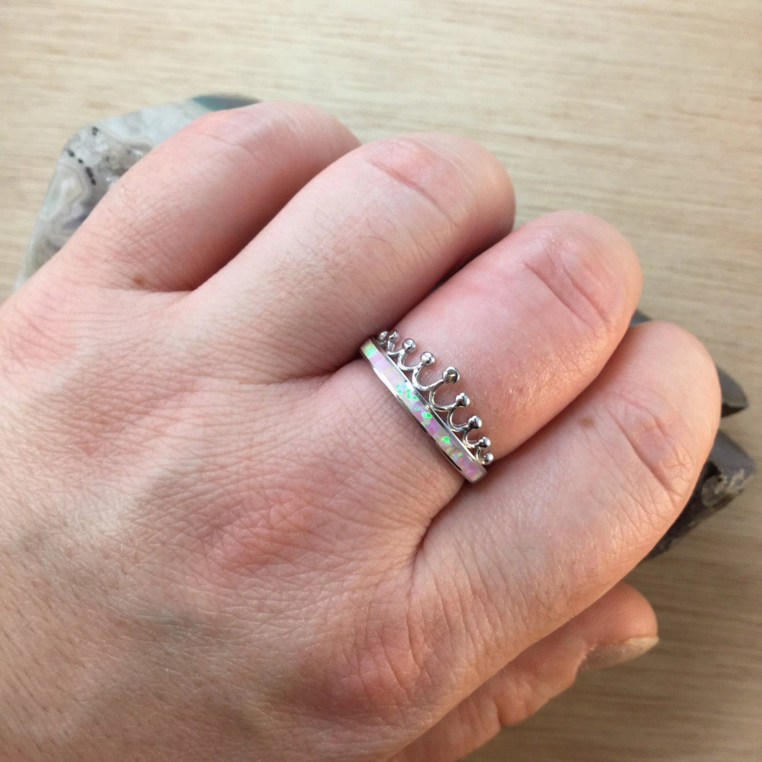 Fashion highlight Pink Opal Crown Ring   Pink Velvet Gift Box