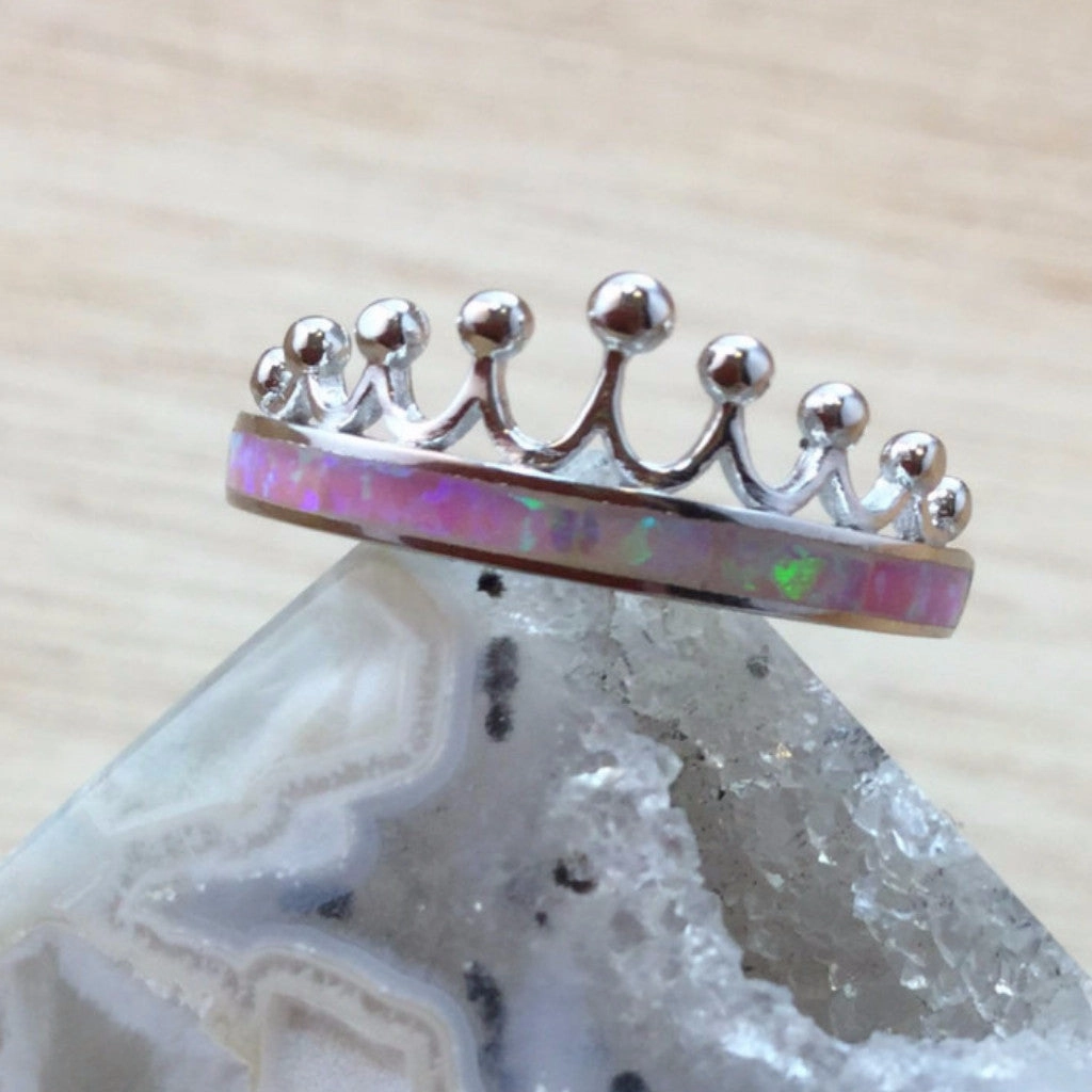 Pink Opal Crown Ring   Pink Velvet Gift Box Elegant Accent
