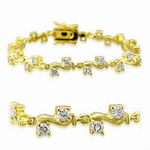 Accessible Option 32006 - Gold Brass Bracelet with AAA Grade CZ  in Clear