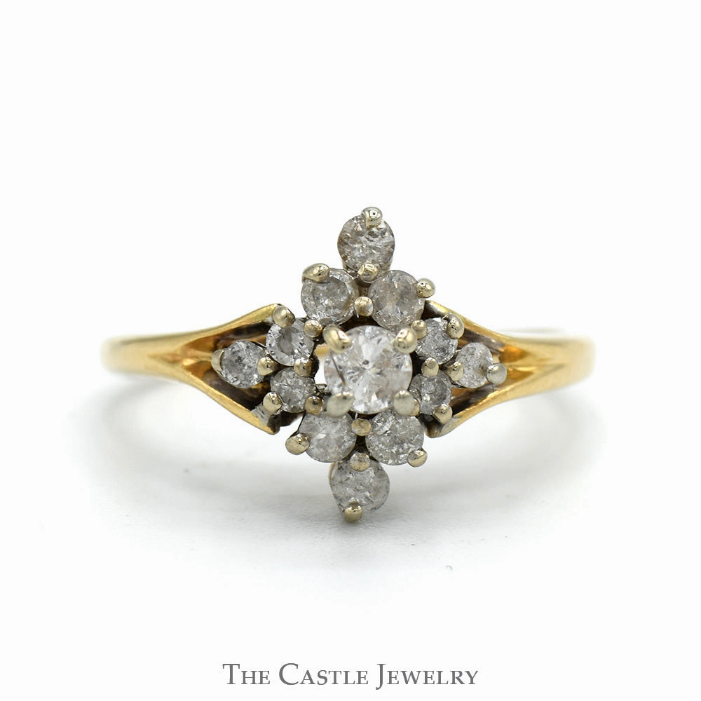 1/2cttw Flower Shaped Diamond Cluster Ring in 14k Yellow Gold Gala Accent