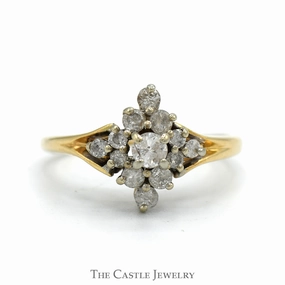 1/2cttw Flower Shaped Diamond Cluster Ring in 14k Yellow Gold Gala Accent