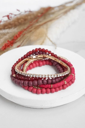 Shared Vision Wanderer??s Keepsake Beaded Bracelets stack of 7 in Reds