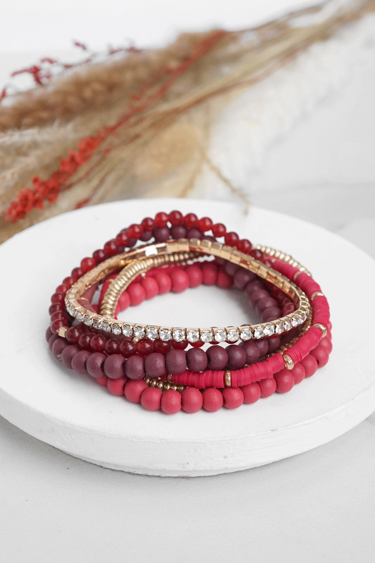 Shared Vision Wanderer??s Keepsake Beaded Bracelets stack of 7 in Reds
