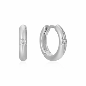 Lustrous Accent Party Detail Silver Star Huggie Hoop Earrings