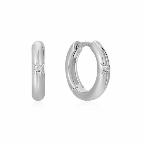 Lustrous Accent Party Detail Silver Star Huggie Hoop Earrings