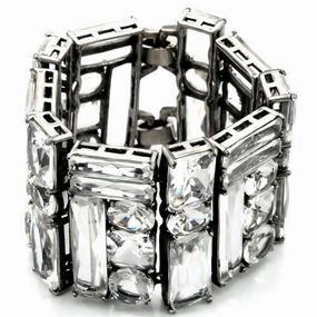 Casual Chic Deliberately Chosen LO1135 - Antique Silver Brass Bracelet with Synthetic Synthetic Glass in Clear