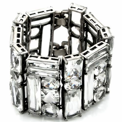 Casual Chic Deliberately Chosen LO1135 - Antique Silver Brass Bracelet with Synthetic Synthetic Glass in Clear