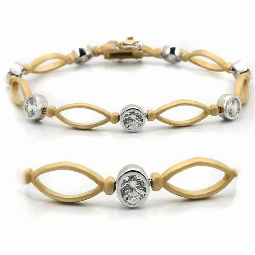 Representative Sample LO1154 - Matte Gold & Rhodium Brass Bracelet with AAA Grade CZ  in Clear