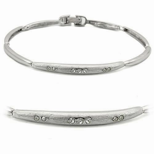LO1156 - Rhodium Brushed Brass Bracelet with Top Grade Crystal  in Clear All-Inclusive Mixes Wristwear
