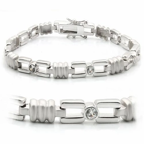 Remarkable Skill Joyful Combinations LO1162 - Matte Rhodium & Rhodium Brass Bracelet with AAA Grade CZ  in Clear