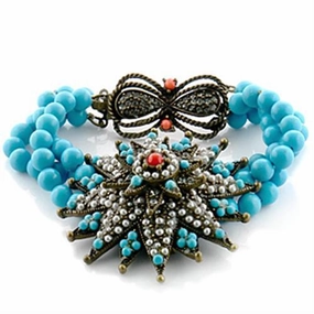 Basic Option LO1187 - Antique Copper Brass Bracelet with Synthetic Turquoise in Multi Color