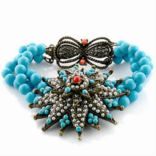 Basic Option LO1187 - Antique Copper Brass Bracelet with Synthetic Turquoise in Multi Color