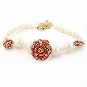 LO1188 - Gold Brass Bracelet with Semi-Precious Pearl in Citrine Yellow Wide Blends Comfort Wear