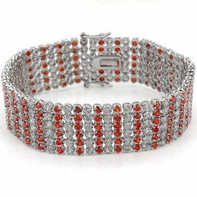 LO1282 - Rhodium Brass Bracelet with AAA Grade CZ  in Orange Honored Amalgamations