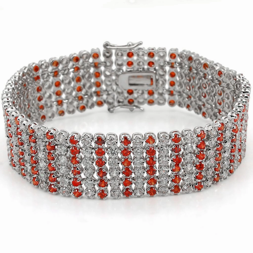 LO1282 - Rhodium Brass Bracelet with AAA Grade CZ  in Orange Honored Amalgamations