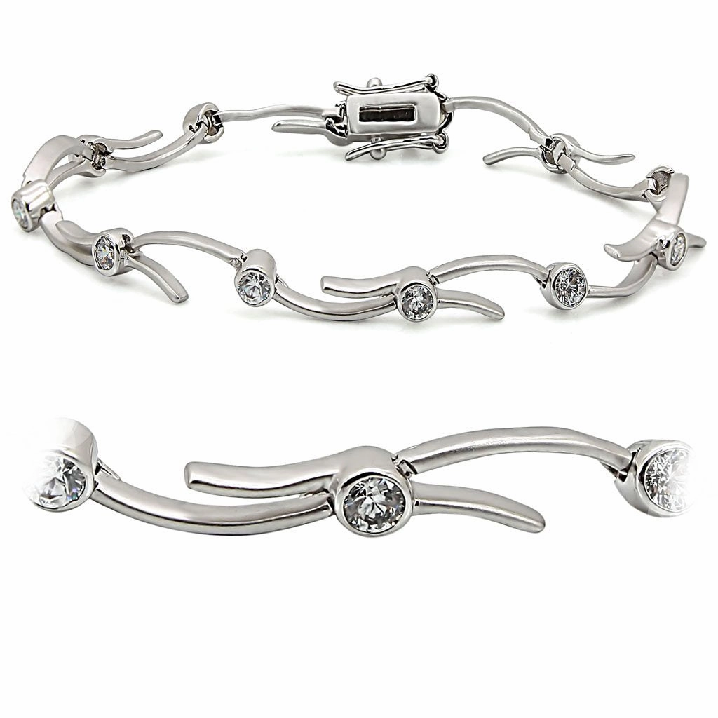 Sumptuous Detail LO1404 - Matte Rhodium & Rhodium Brass Bracelet with AAA Grade CZ  in Clear