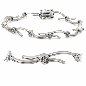 Sumptuous Detail LO1404 - Matte Rhodium & Rhodium Brass Bracelet with AAA Grade CZ  in Clear