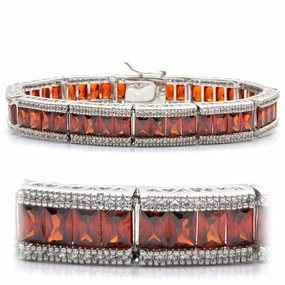 LO1458 - Rhodium Brass Bracelet with AAA Grade CZ  in Garnet Complete Outfit Bejeweled Accents