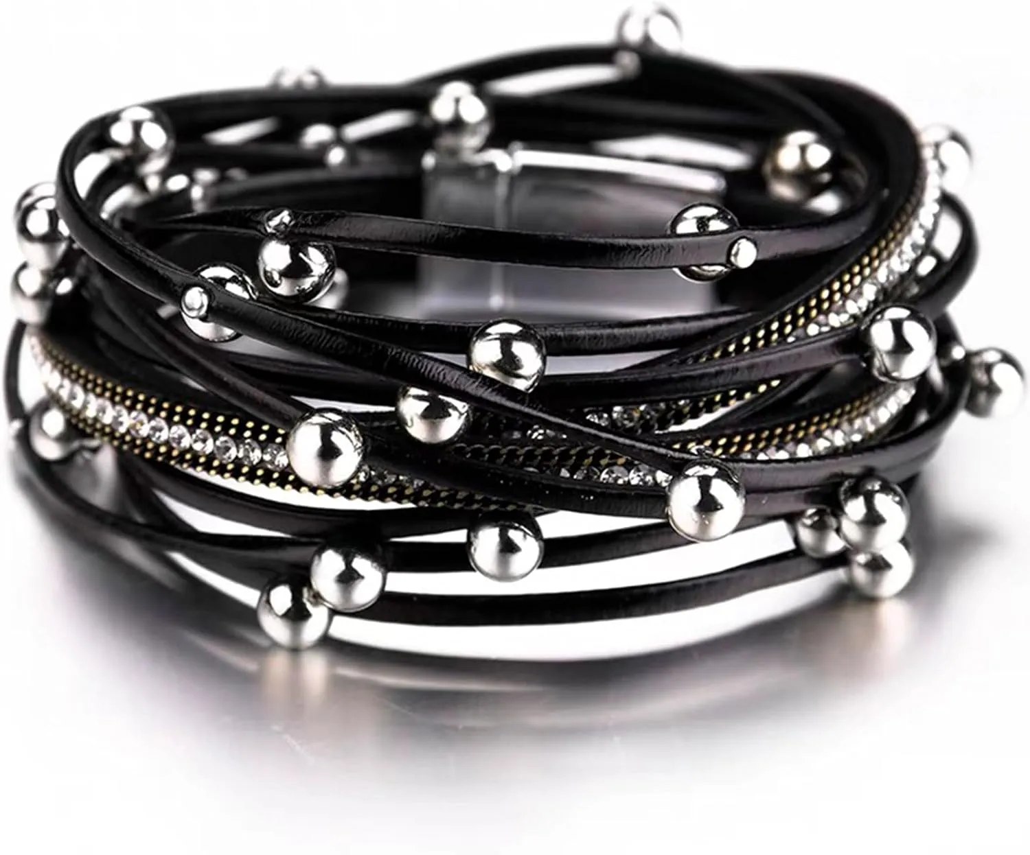 Long tiantian Beaded Bracelets Leather Wrap Bracelets for Women Boho Jewelry for Women