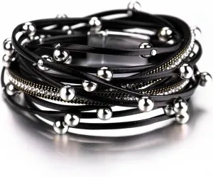 Long tiantian Beaded Bracelets Leather Wrap Bracelets for Women Boho Jewelry for Women