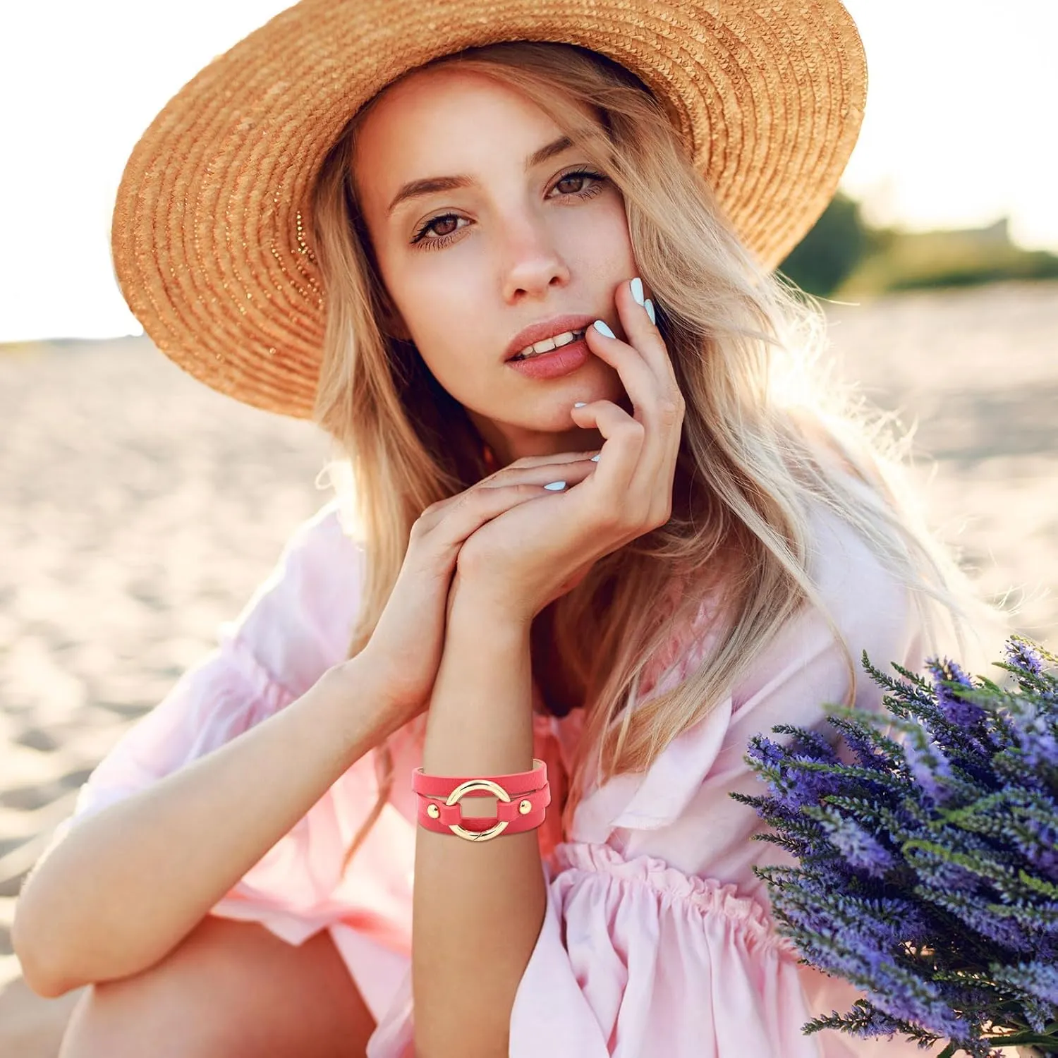 Long tiantian Blue Bracelets for Women Leather Cuff Bracelet for Women Circle Charm Bangle Bracelets Leather Wrap Bracelets Boho Bracelets Multilayer Stackable Bracelets Costume Jewelry for Women
