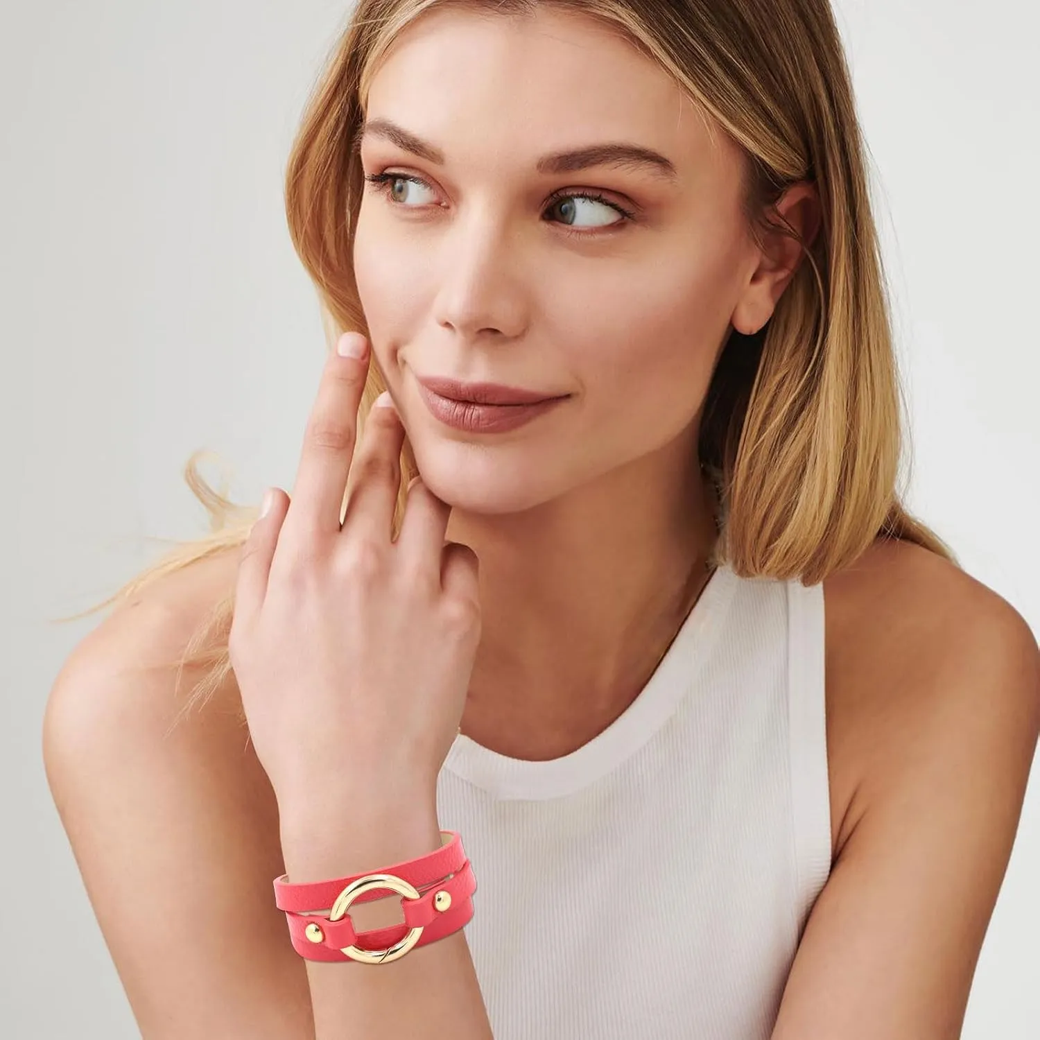 Long tiantian Blue Bracelets for Women Leather Cuff Bracelet for Women Circle Charm Bangle Bracelets Leather Wrap Bracelets Boho Bracelets Multilayer Stackable Bracelets Costume Jewelry for Women