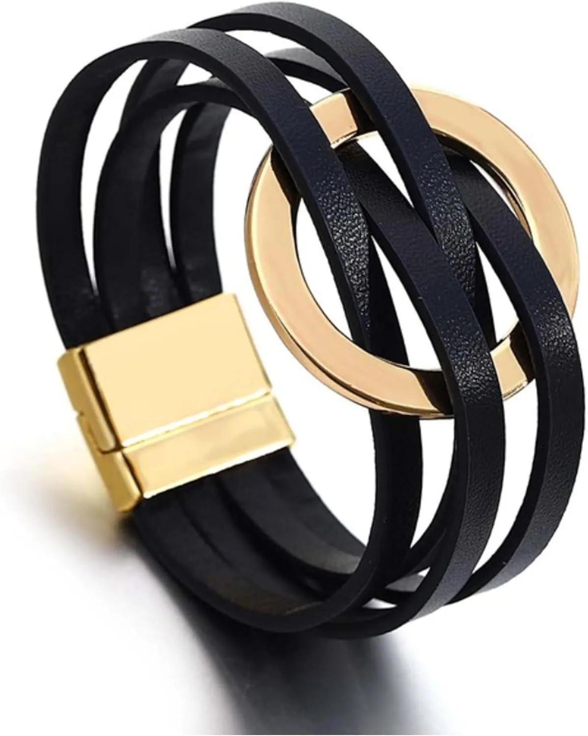 Long tiantian Blue Bracelets for Women Leather Cuff Bracelet for Women Circle Charm Bangle Bracelets Leather Wrap Bracelets Boho Bracelets Multilayer Stackable Bracelets Costume Jewelry for Women