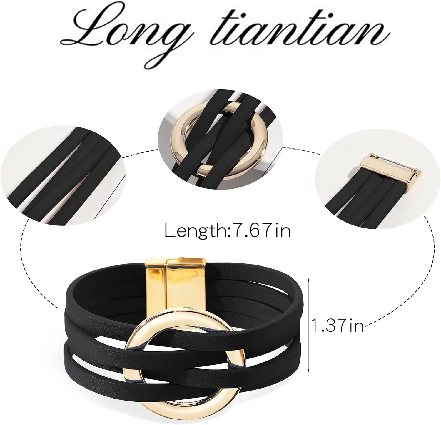 Long tiantian Blue Bracelets for Women Leather Cuff Bracelet for Women Circle Charm Bangle Bracelets Leather Wrap Bracelets Boho Bracelets Multilayer Stackable Bracelets Costume Jewelry for Women