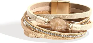 Long tiantian Boho Bracelets for Women Leather Wrap Bracelets Trendy Multi-Layer Pearl Crystal Bracelet Weastrn Jewelry Outfit Gifts