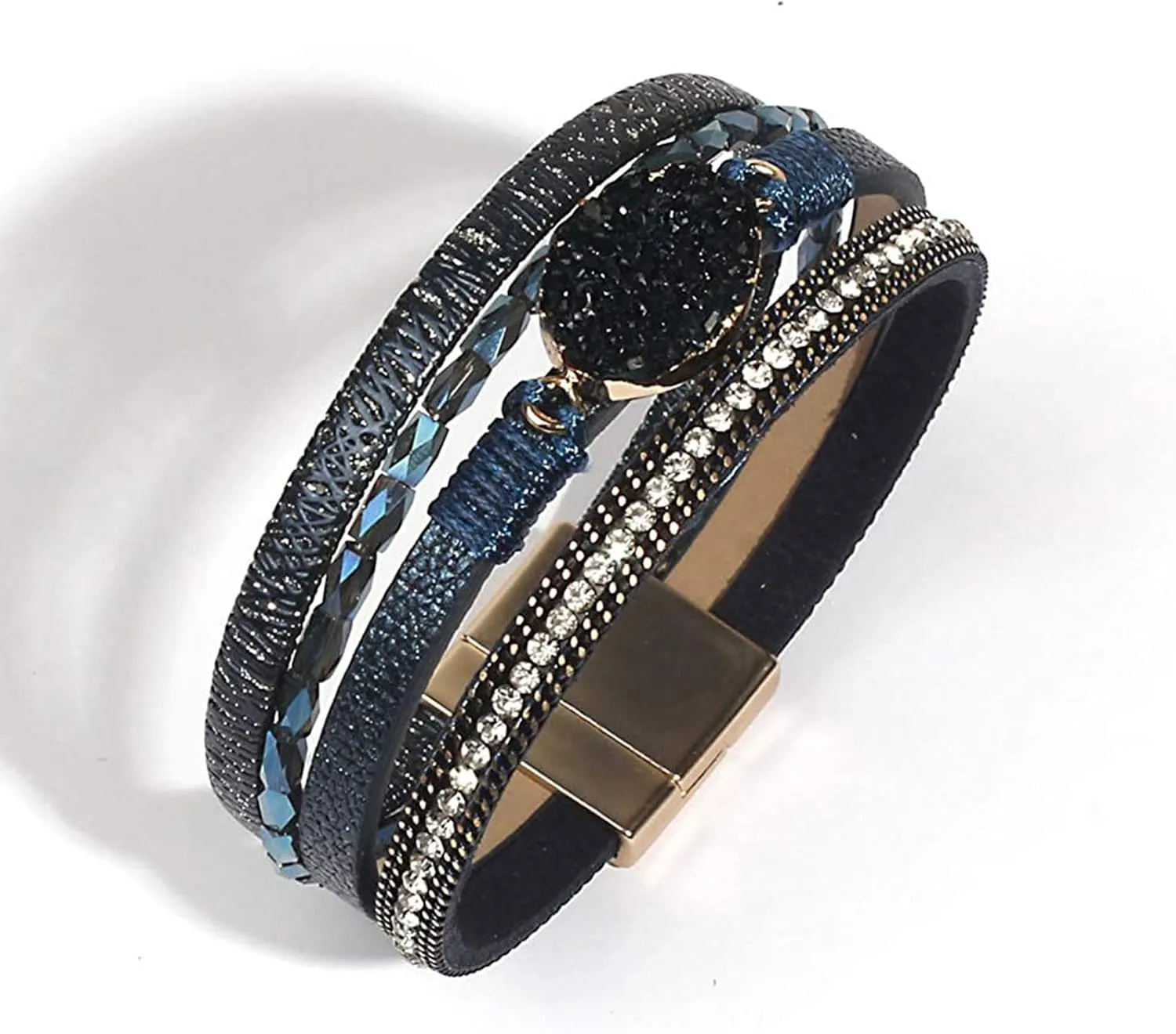 Long tiantian Boho Bracelets for Women Leather Wrap Bracelets Trendy Multi-Layer Pearl Crystal Bracelet Weastrn Jewelry Outfit Gifts