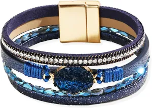 Long tiantian Boho Bracelets for Women Leather Wrap Bracelets Trendy Multi-Layer Pearl Crystal Bracelet Weastrn Jewelry Outfit Gifts