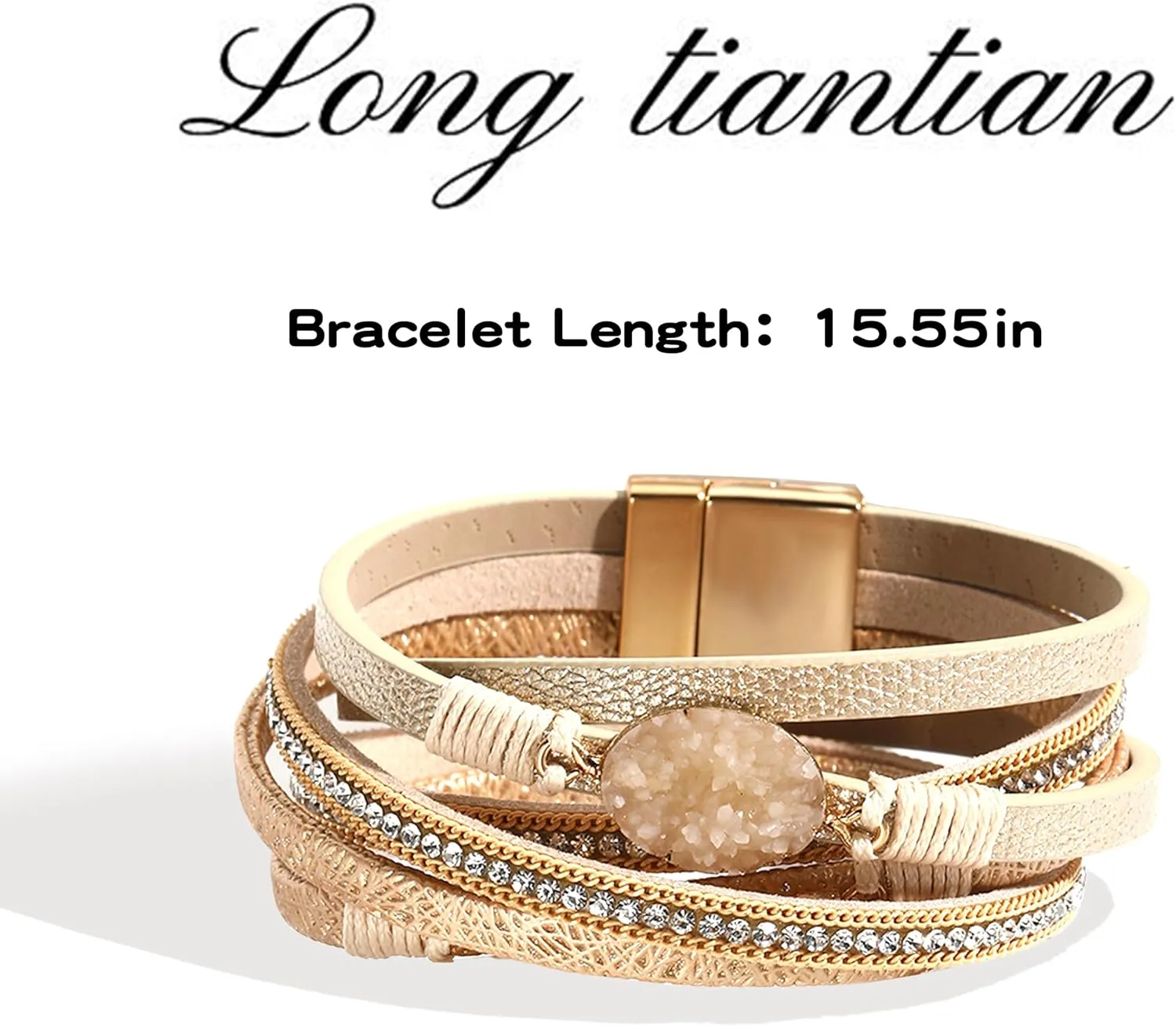 Long tiantian Boho Bracelets for Women Leather Wrap Bracelets Trendy Multi-Layer Pearl Crystal Bracelet Weastrn Jewelry Outfit Gifts