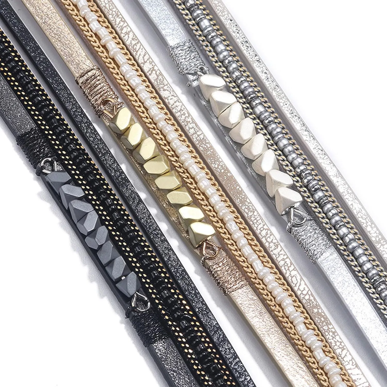 Long tiantian Boho White Stone Charm Bracelets Leather Wrap Bracelets for Women Multi-Layer Cuff Bracelet Jewelry Gift for Sisters,Wife and Mother