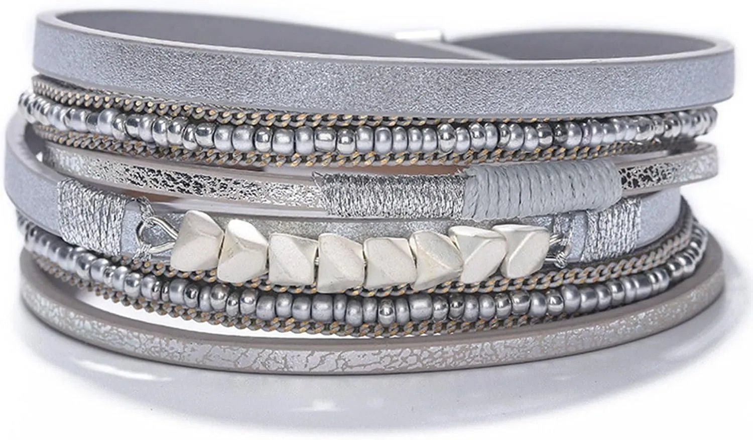 Long tiantian Boho White Stone Charm Bracelets Leather Wrap Bracelets for Women Multi-Layer Cuff Bracelet Jewelry Gift for Sisters,Wife and Mother