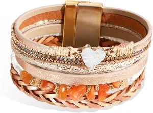 Long tiantian Bracelets for Women Trendy Heart Bangle Cuff Bracelets