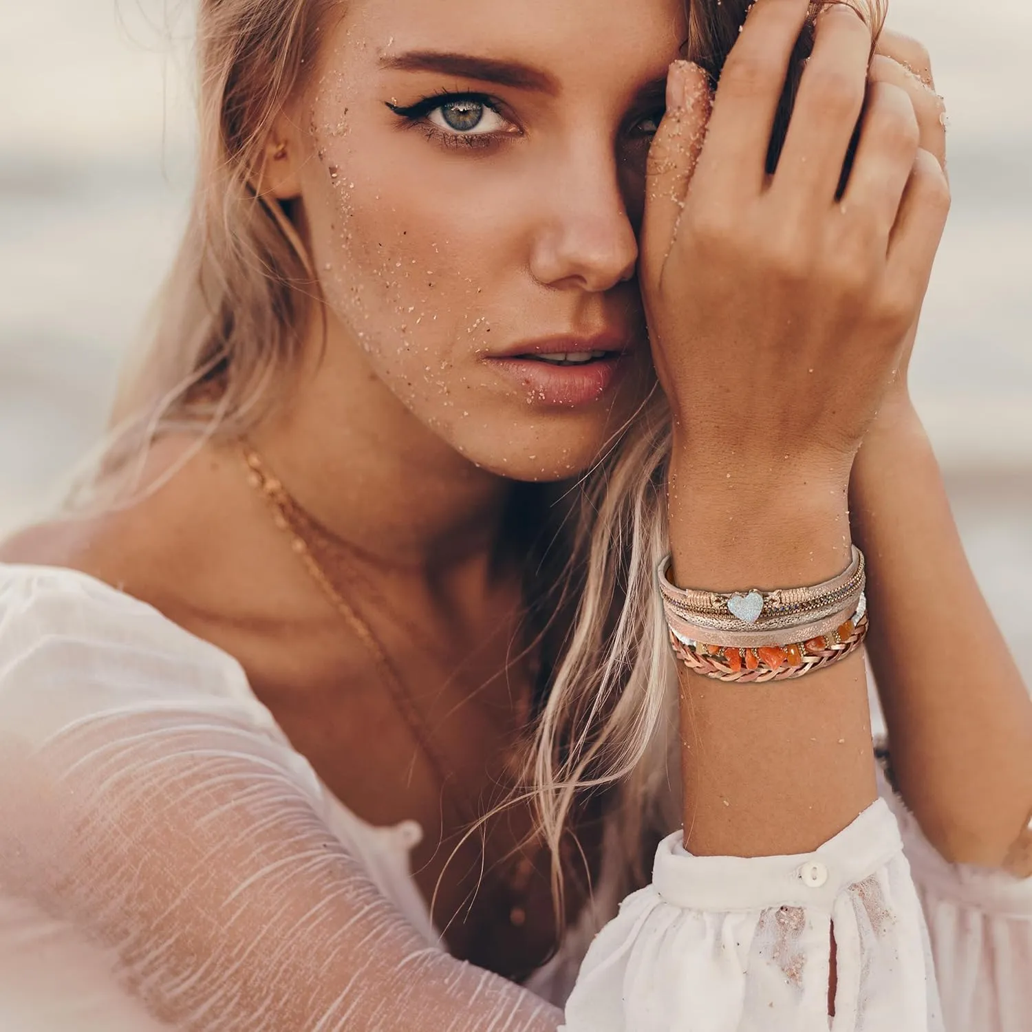 Long tiantian Bracelets for Women Trendy Heart Bangle Cuff Bracelets